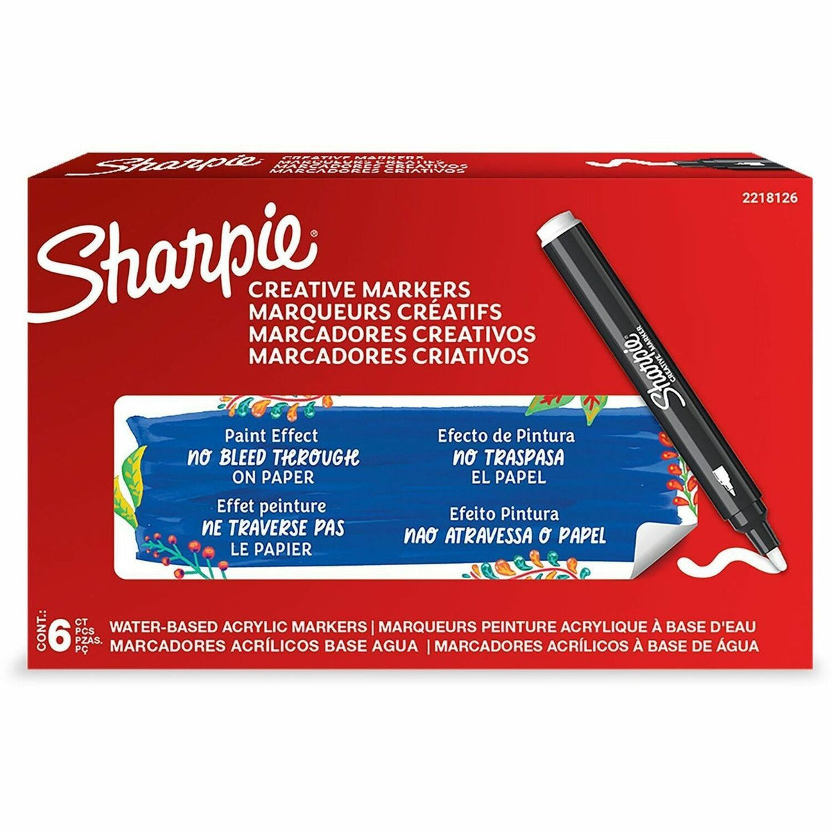 Sharpie Creative Marker, Water-Based Acrylic Marker, Bullet Tip, White - Bullet Marker Point - White Ink - Water Based, 
