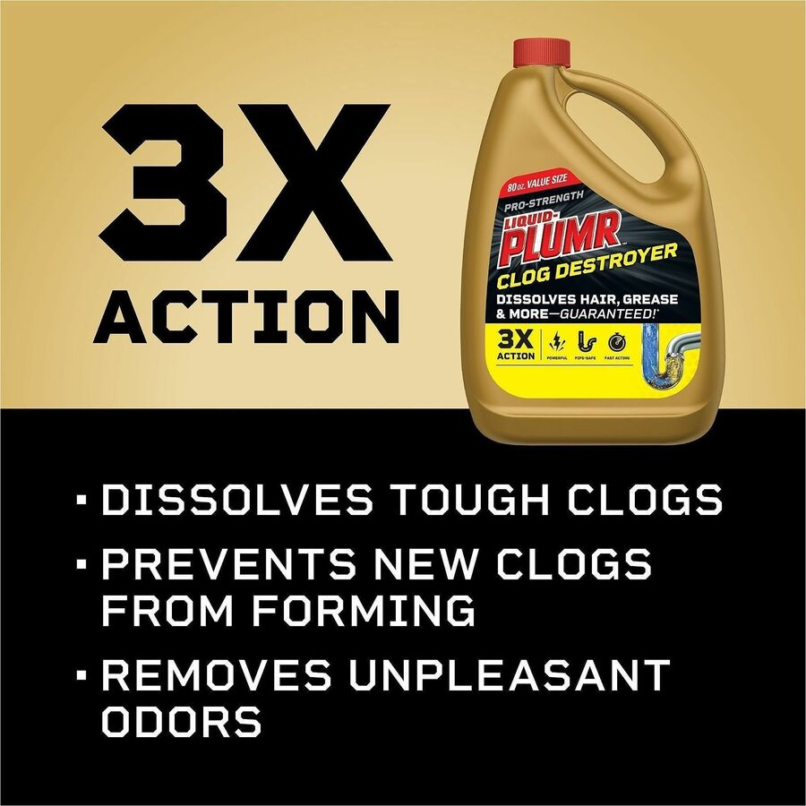 Liquid-Plumr Pro-Strength Clog Destroyer Gel - For Multipurpose - Gel - 80 fl oz (2.5 quart) - 6 / Carton