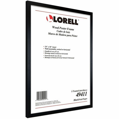 Lorell Wide Frame - 24" x 36" Frame Size - Rectangle - Wall Mountable - Vertical, Horizontal - Wood - Black - 1 Each