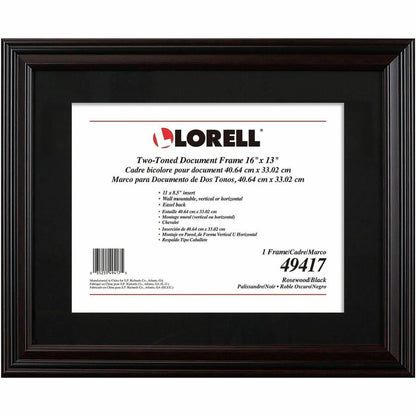 Lorell Two-toned Certificate Frame - 16" x 13" Frame Size - Desktop, Wall Mountable - Vertical, Horizontal - Black - 1 E
