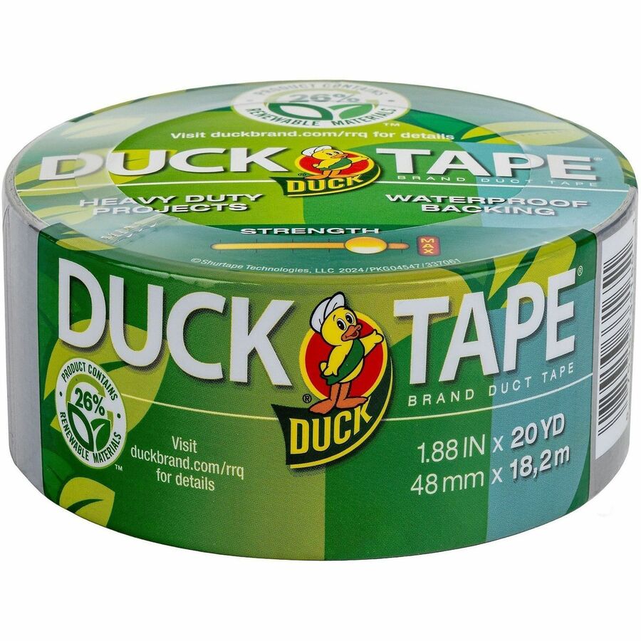 Duck Renewable Material Tape - 20 yd Length x 1.88" Width - Silver - Cloth Backing - Water Proof - For Indoor, Outdoor, 