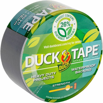 Duck Renewable Material Tape - 20 yd Length x 1.88" Width - Silver - Cloth Backing - Water Proof - For Indoor, Outdoor, 