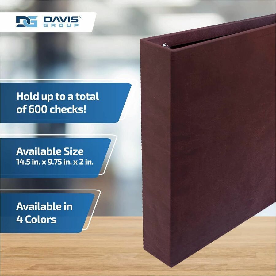 Davis Group Premium 3-Up Business Checkbook Binder - 200 Sheet Capacity - 7 Ring - Pocket: Internal - Vinyl - Burgundy -