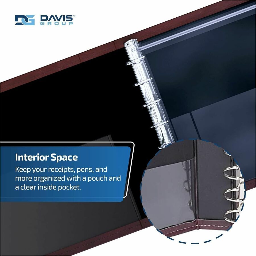 Davis Group Premium 3-Up Business Checkbook Binder - 200 Sheet Capacity - 7 Ring - Pocket: Internal - Vinyl - Burgundy -