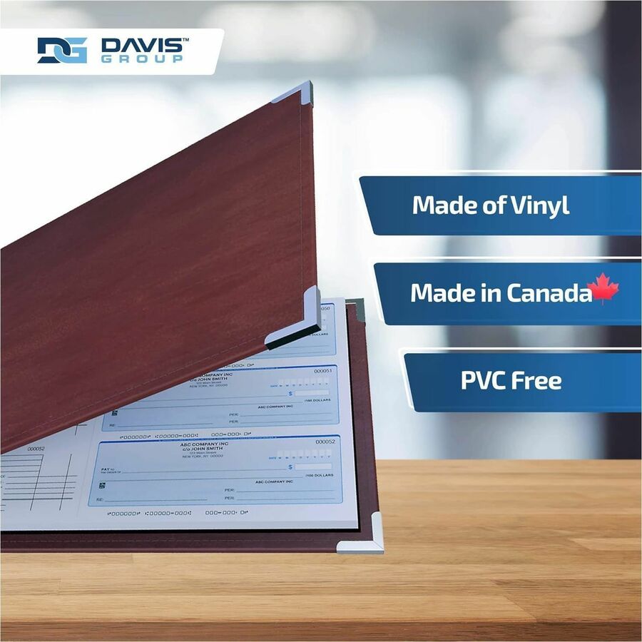 Davis Group Premium 3-Up Business Checkbook Binder - 200 Sheet Capacity - 7 Ring - Pocket: Internal - Vinyl - Burgundy -