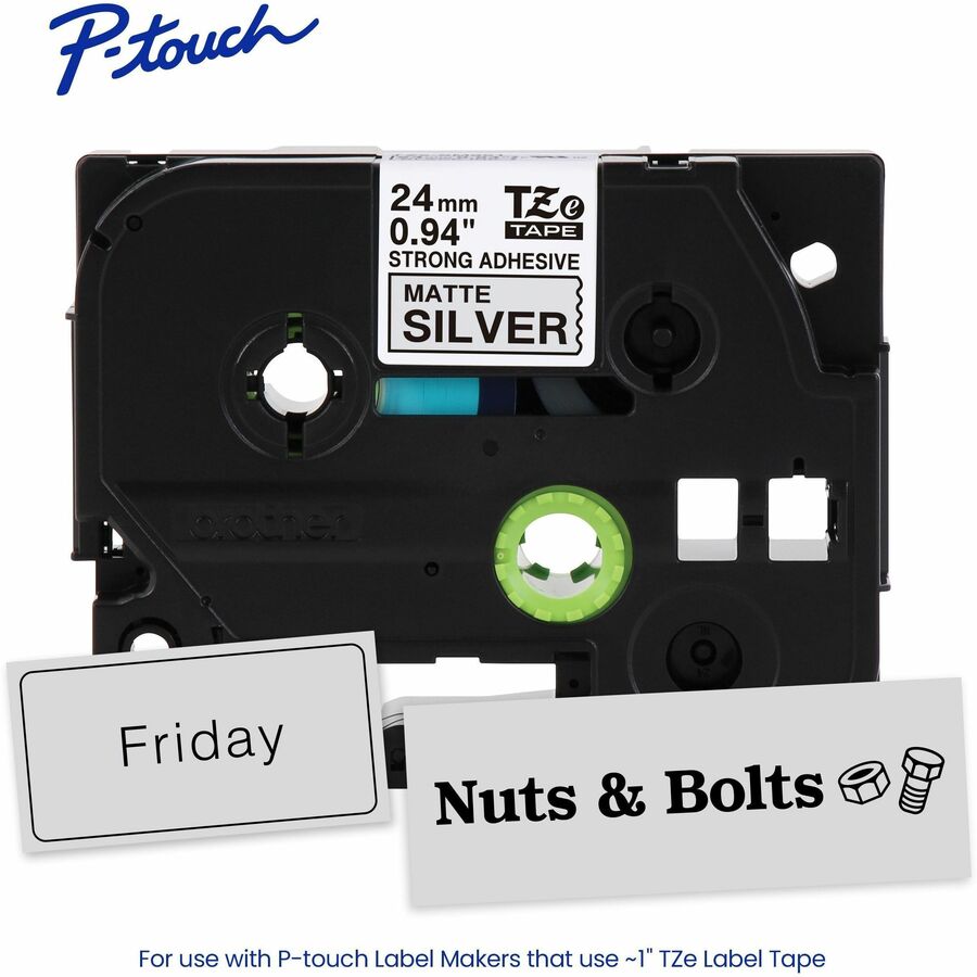 Brother P-touch Tze Label Tape - x 15/16" Width - Matte Silver - Polyethylene Terephthalate (PET) - Water Resistant - La
