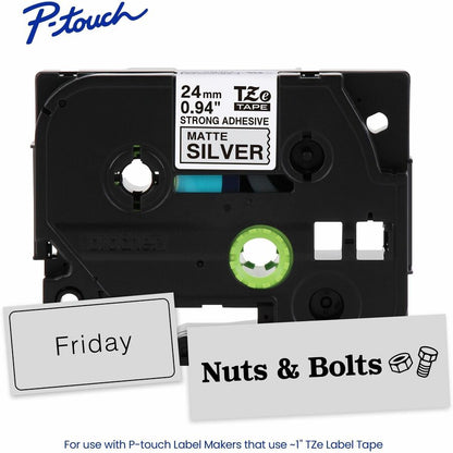 Brother P-touch Tze Label Tape - x 15/16" Width - Matte Silver - Polyethylene Terephthalate (PET) - Water Resistant - La