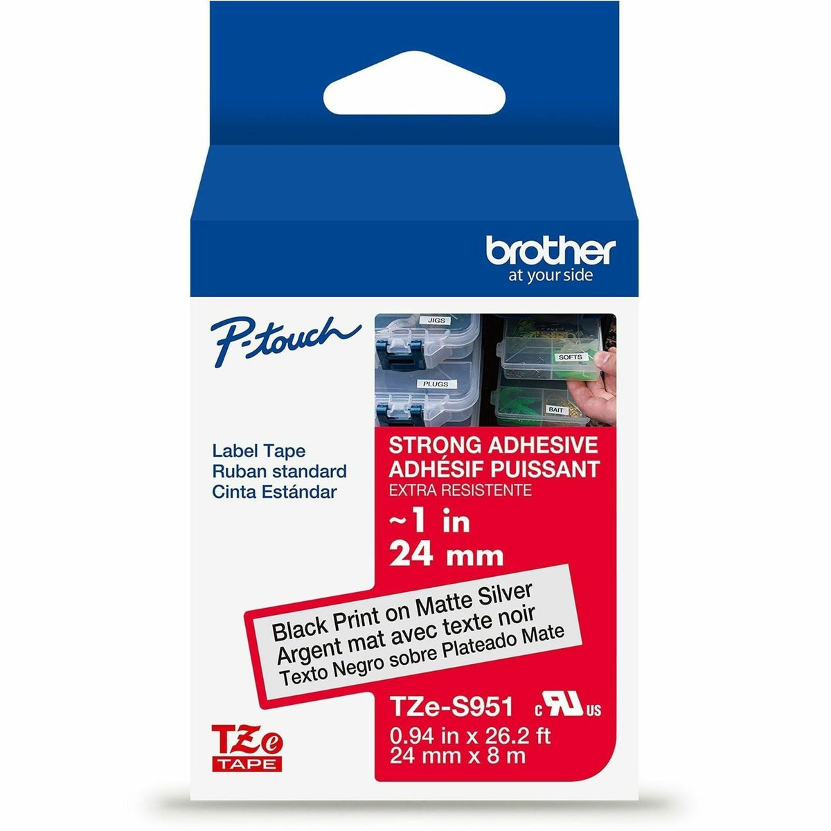 Brother P-touch Tze Label Tape - x 15/16" Width - Matte Silver - Polyethylene Terephthalate (PET) - Water Resistant - La
