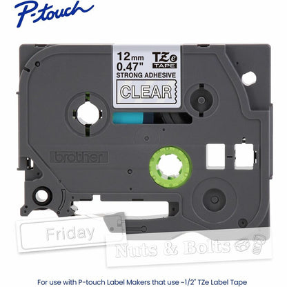 Brother Genuine P-touch TZeS135 WHT on CLR Label Tape, Strong Adhesive Lam., 12mmX8m - x 15/32" Width x 26 1/5 ft Length