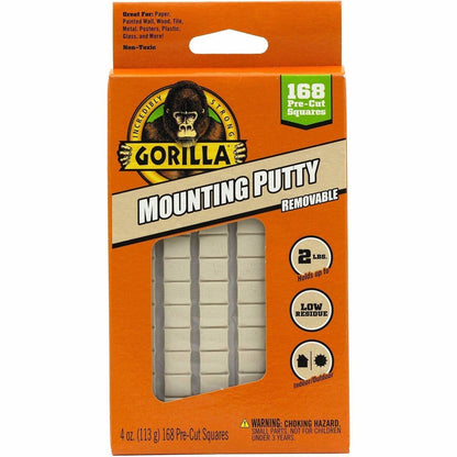 Gorilla Mounting Putty - Beige - For Indoor, Outdoor, Mounting, Paper, Wall, Wood, Tile, Metal, Glass - 168/Pack - 1 Eac