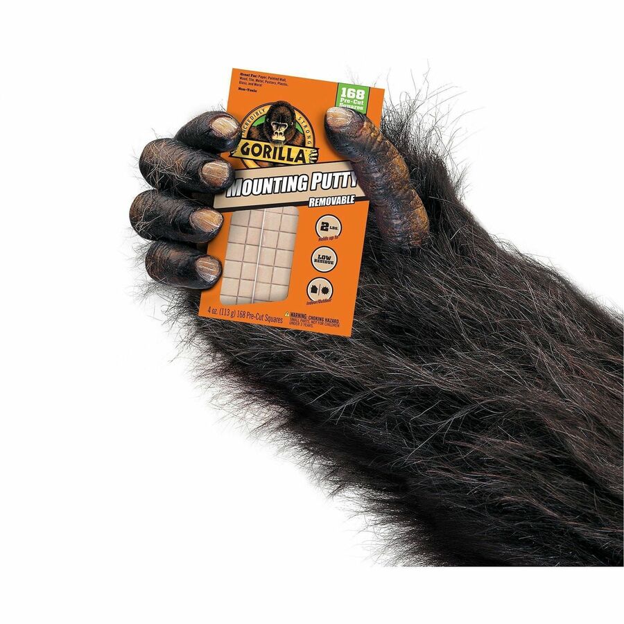 Gorilla Mounting Putty - Beige - For Indoor, Outdoor, Mounting, Paper, Wall, Wood, Tile, Metal, Glass - 168/Pack - 1 Eac