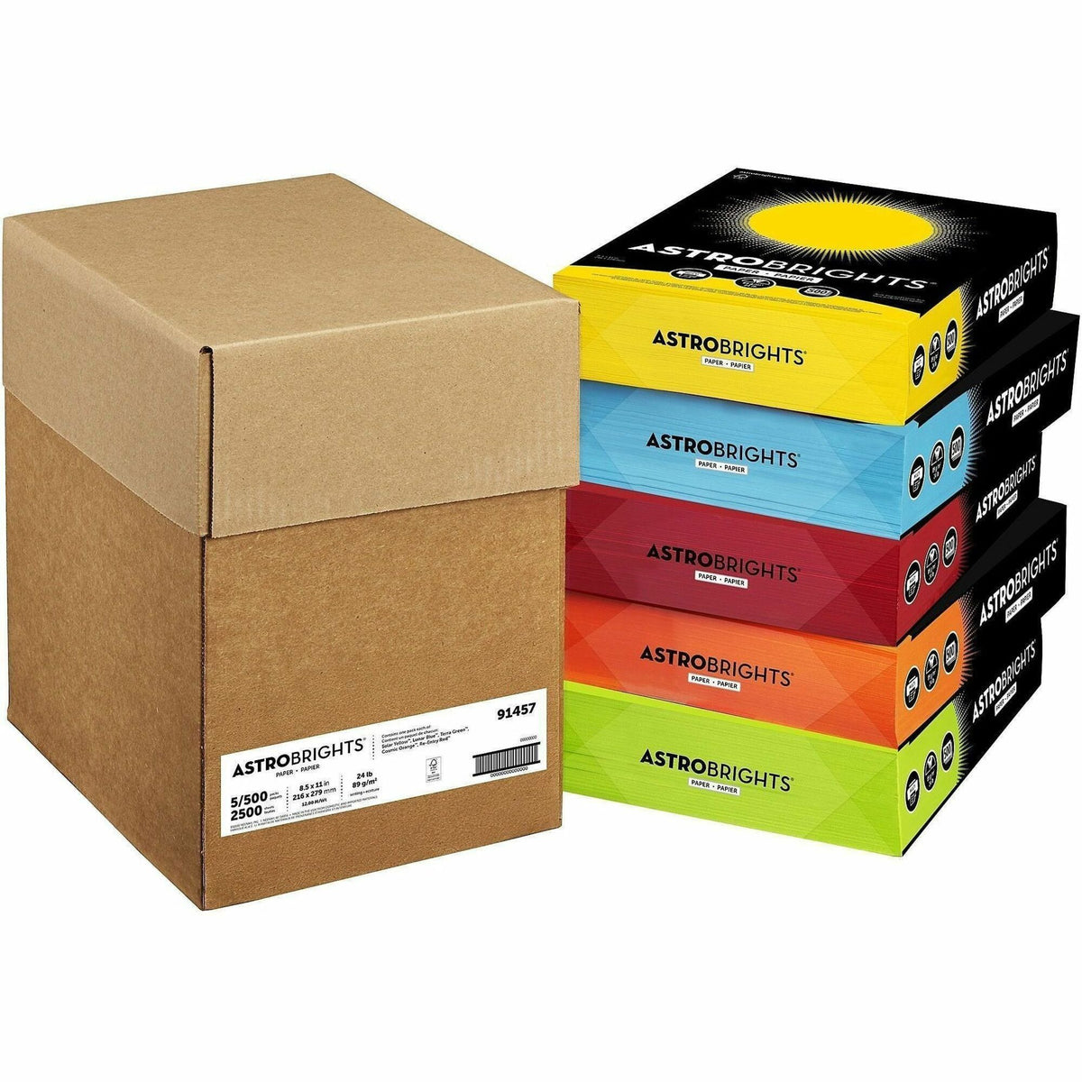 Astrobrights Colored Paper - Unpunched - 97 Brightness - Letter - 8 1/2" x 11" - 24 lb Basis Weight - Smooth - 5 / Carto