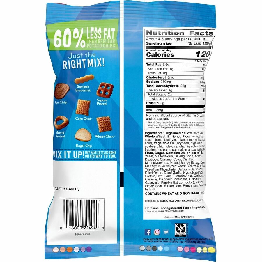 Chex Traditional Snack Mix - Traditional - 4.50 oz - 8 / Carton