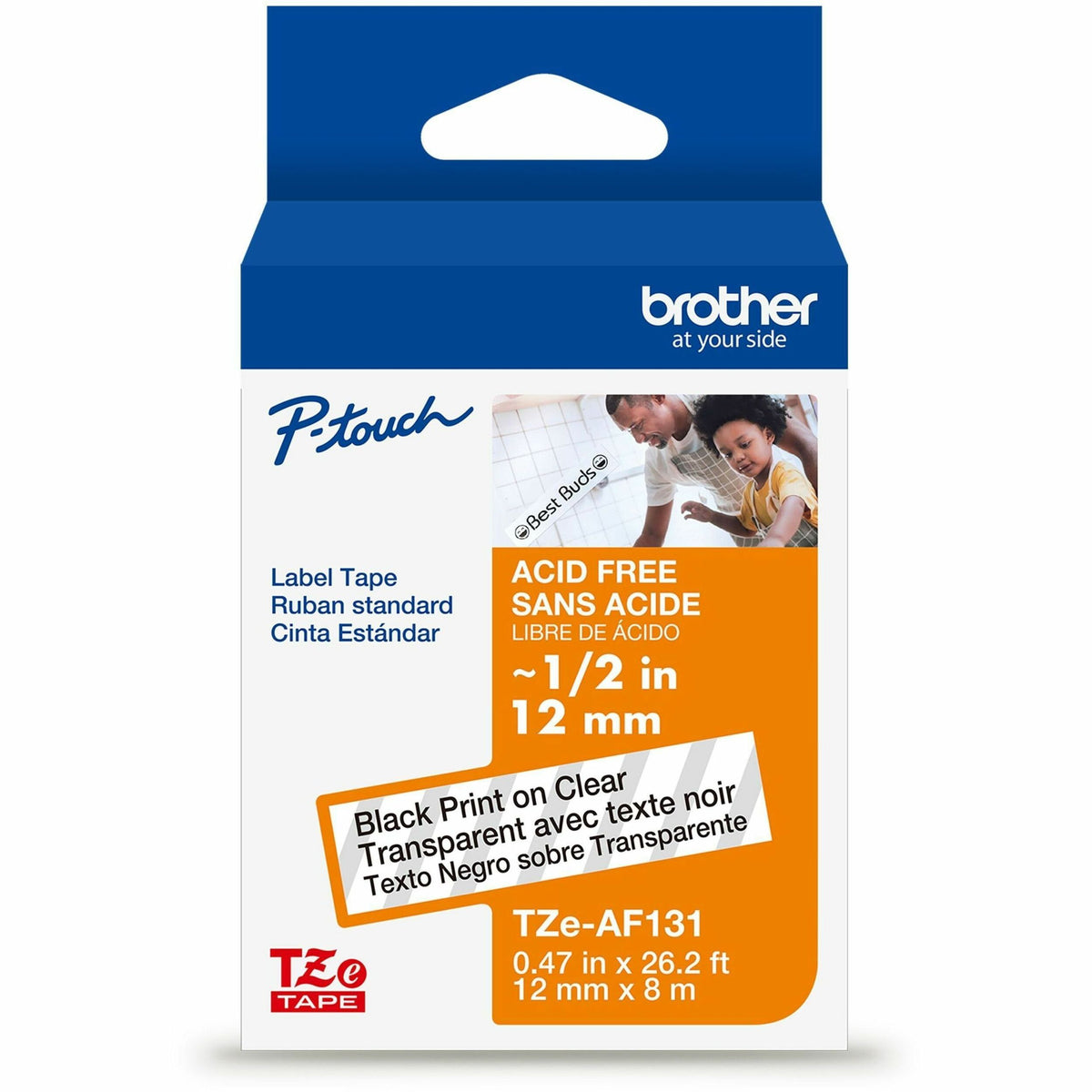 Brother Tze-AF131G Label Tape - Thermal - Black on Clear - Laminated - 26.25 ft Roll Length - For Label Printer, Label M