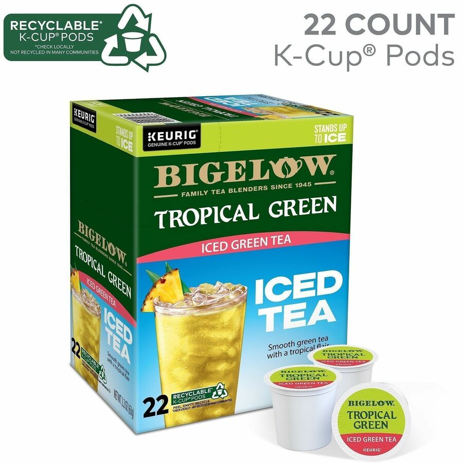 Bigelow® Tropical Iced Iced Green Tea K-Cup - Compatible with Keurig Brewer - Caffeinated - Kosher - 22/Box - 4 / Carton