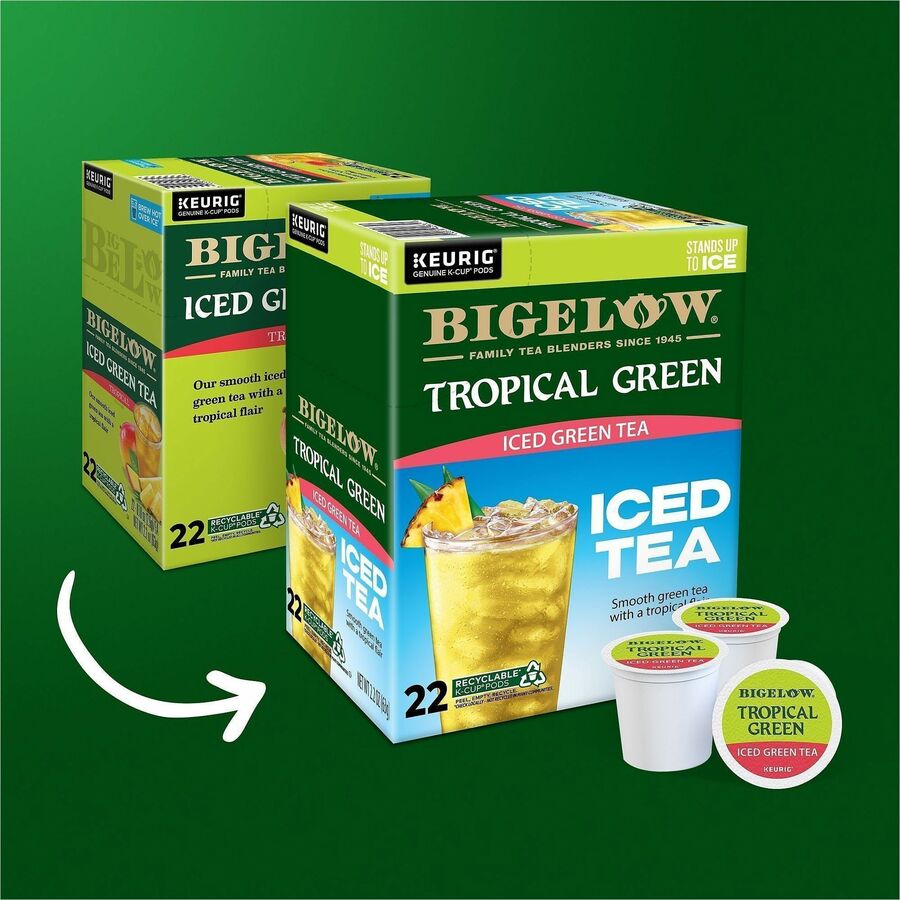 Bigelow® Tropical Iced Iced Green Tea K-Cup - Compatible with Keurig Brewer - Caffeinated - Kosher - 22/Box - 4 / Carton