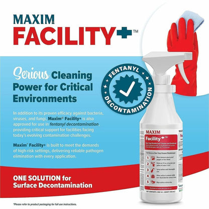 Maxim Facility+ One-Step Disinfectant - For Multi Surface, Multipurpose - Concentrate - Liquid - 128 fl oz (4 quart) - 6