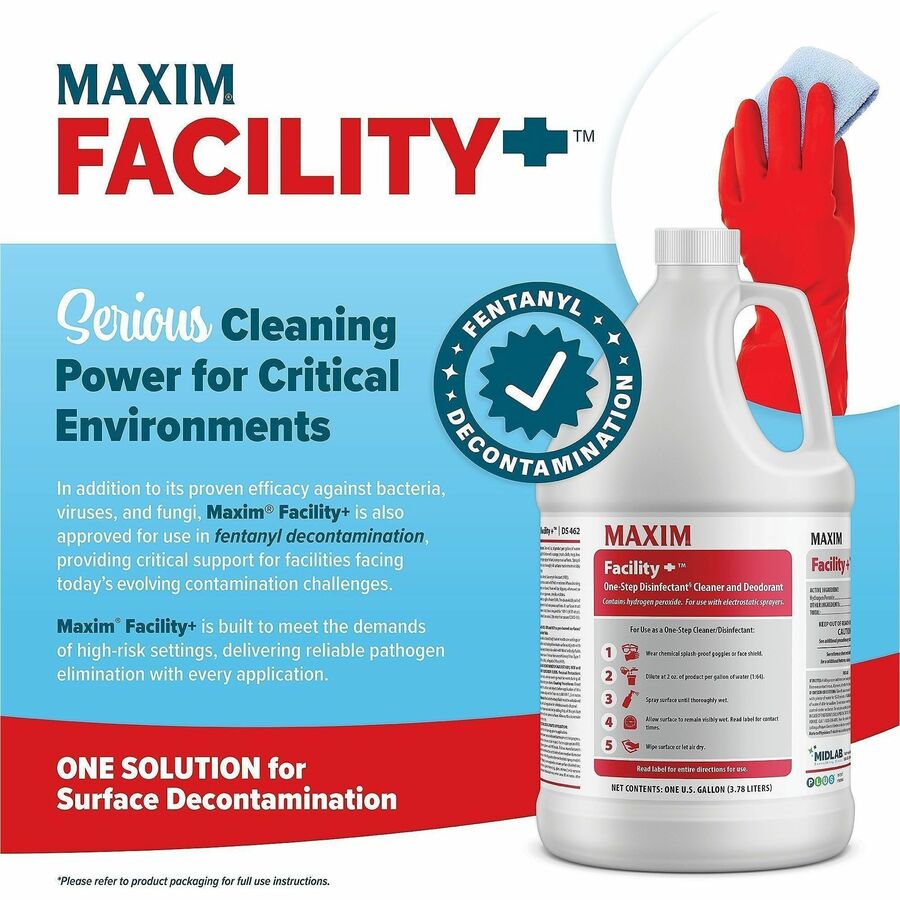 Maxim Facility+ One-Step Disinfectant - For Multi Surface, Multipurpose - Concentrate - Liquid - 128 fl oz (4 quart) - 6