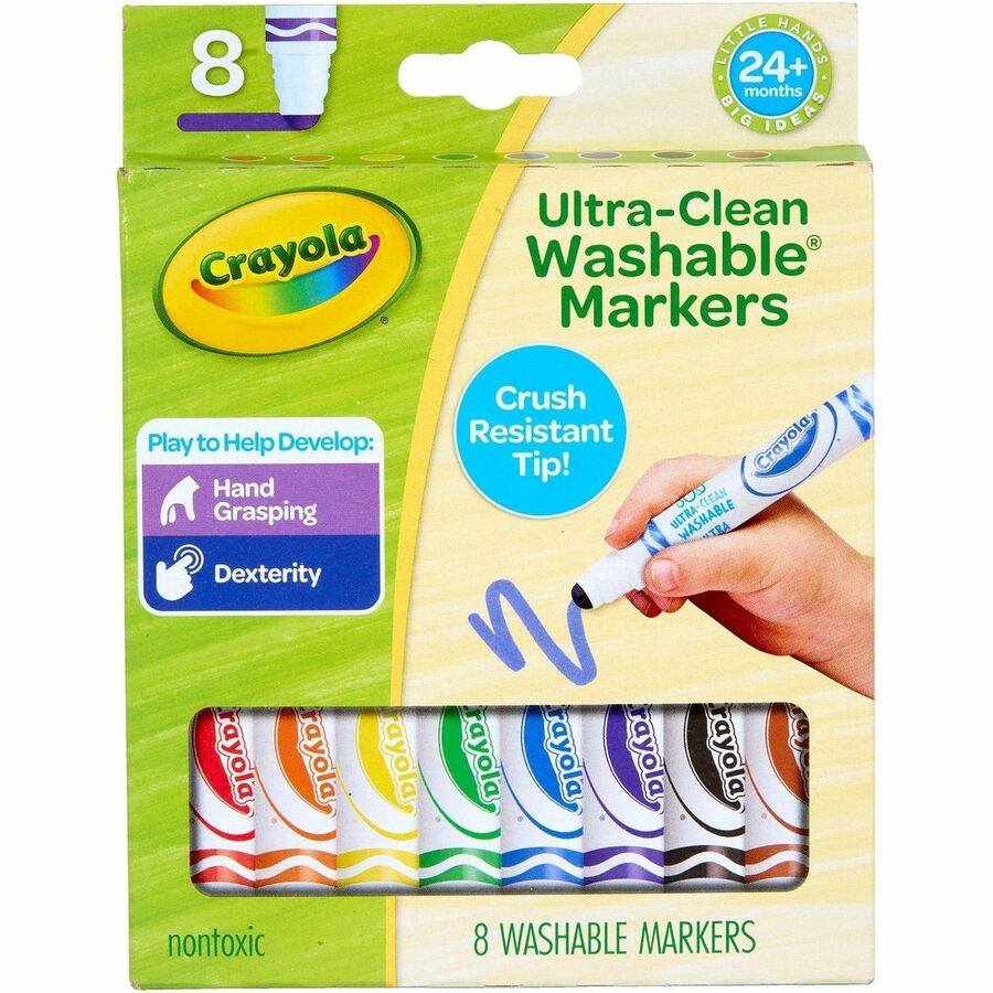 Crayola Crush Resistant Washable Toddler Markers - Washable - Multi Ink - 8 / Pack