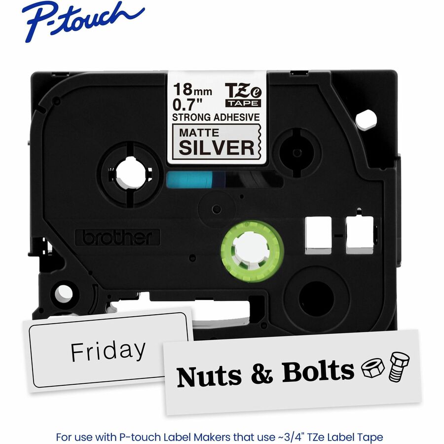 Brother P-touch Tze Label Tape - 45/64" Width - Matte Silver - Laminated - Water Resistant - 1 Each