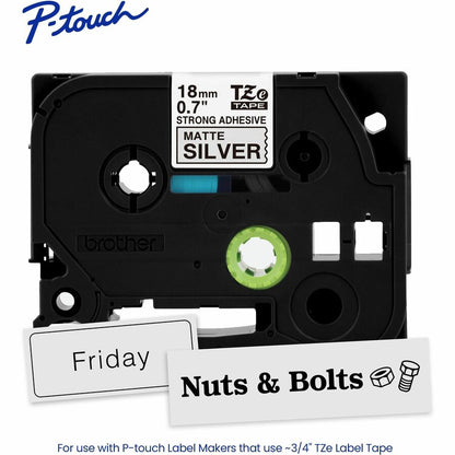 Brother P-touch Tze Label Tape - 45/64" Width - Matte Silver - Laminated - Water Resistant - 1 Each
