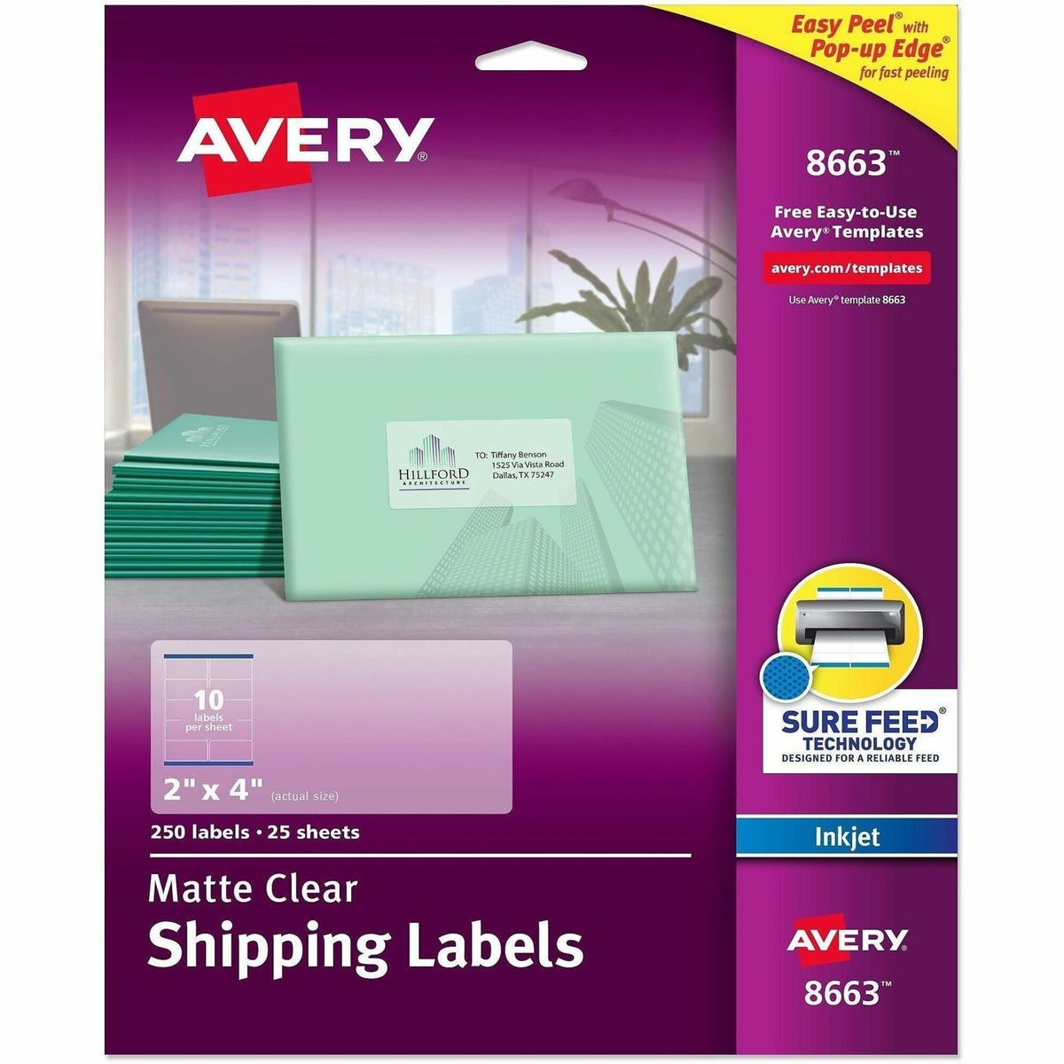Avery Shipping Labels, Sure Feed, 2" x 4" , 100 Clear Labels (18663) - x 2" Width x 4" Length - Full Sheet - Permanent A