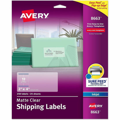 Avery Shipping Labels, Sure Feed, 2" x 4" , 100 Clear Labels (18663) - x 2" Width x 4" Length - Full Sheet - Permanent A