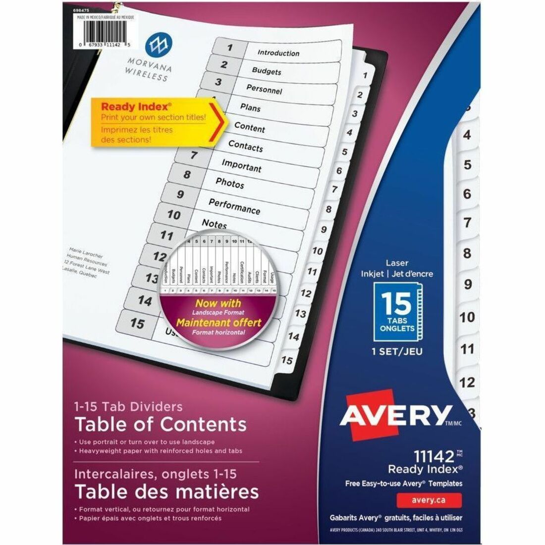 Avery Ready Index Table of Contents Dividers - 15 x Divider(s) - 15 Printed Tab(s) - Digit - 1-15 - 15 Tab(s)/Set - 1 Se