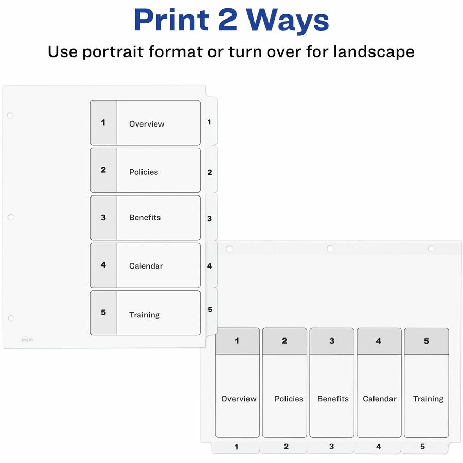 Avery Binder Dividers, 5 Tabs, Ready Index (11130) - 5 x Divider(s) - 5 Tab(s) - 1-5 - 5 Tab(s)/Set - 5 / Set