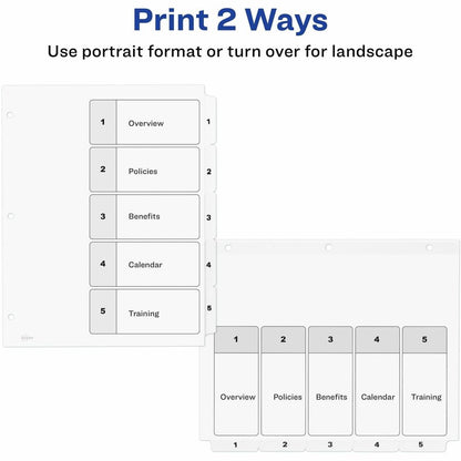 Avery Binder Dividers, 5 Tabs, Ready Index (11130) - 5 x Divider(s) - 5 Tab(s) - 1-5 - 5 Tab(s)/Set - 5 / Set
