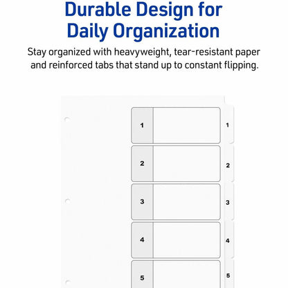 Avery Binder Dividers, 5 Tabs, Ready Index (11130) - 5 x Divider(s) - 5 Tab(s) - 1-5 - 5 Tab(s)/Set - 5 / Set
