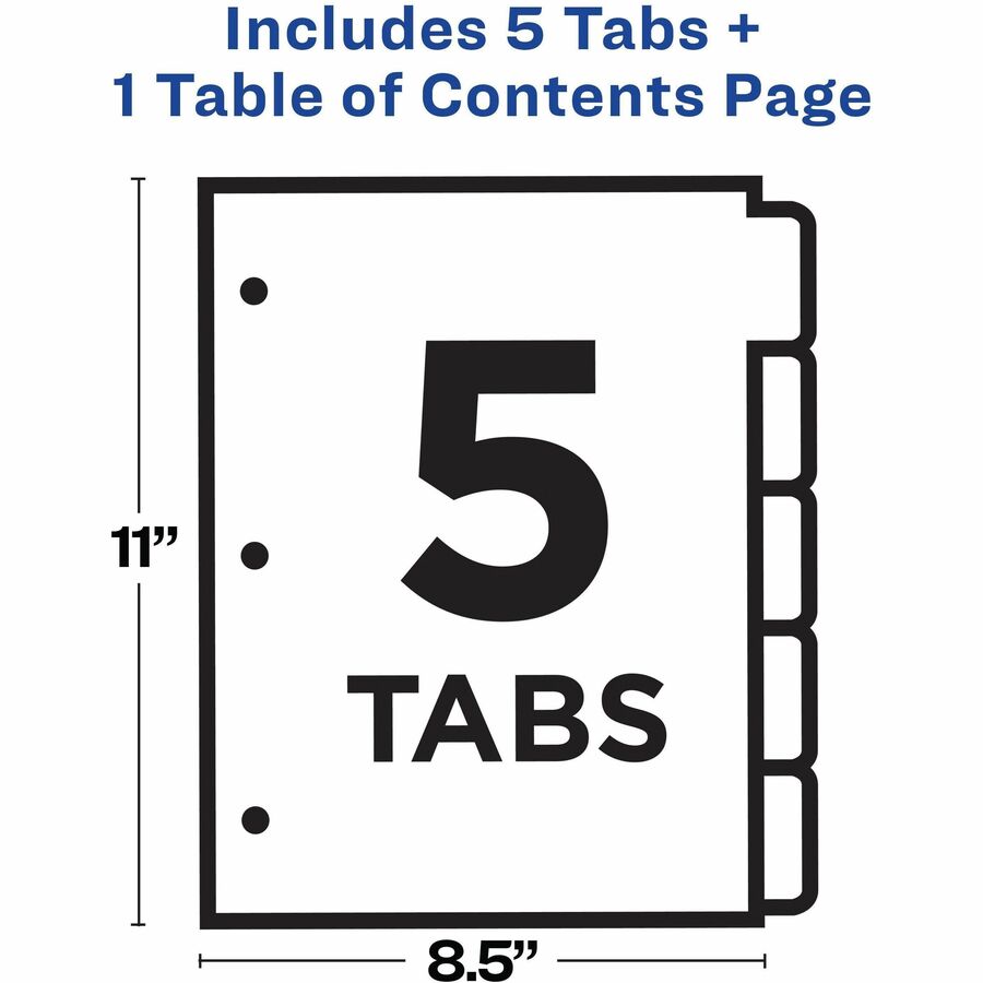 Avery Binder Dividers, 5 Tabs, Ready Index (11130) - 5 x Divider(s) - 5 Tab(s) - 1-5 - 5 Tab(s)/Set - 5 / Set