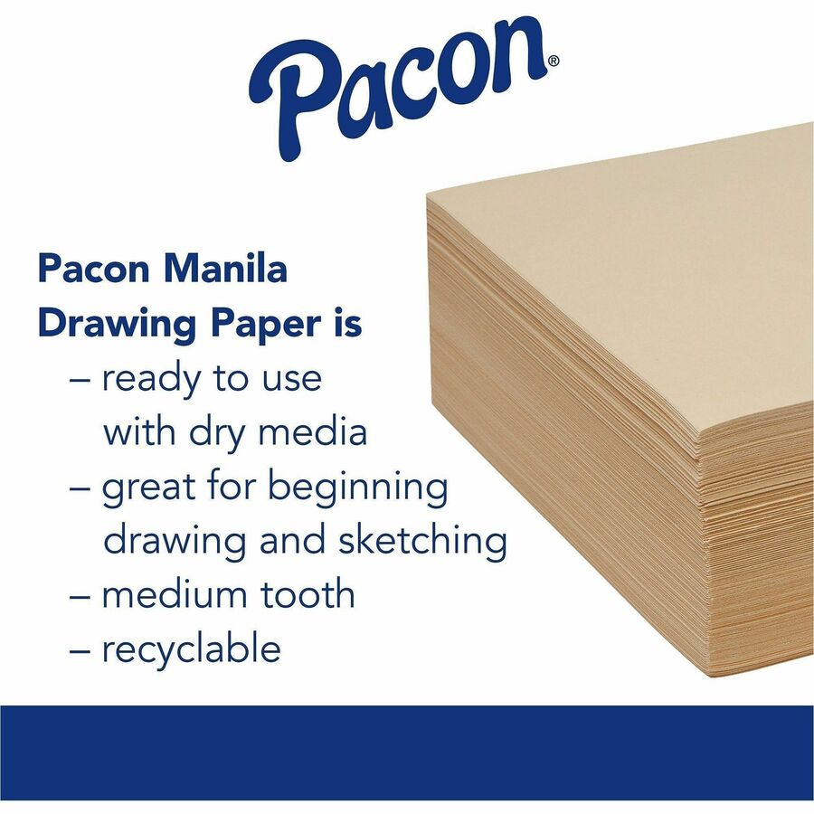Pacon® Standard-Weight Manila Drawing Paper - 12" x 18" Sheet Size - Manila Paper - Recyclable, Standard Weight - 500 / 