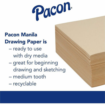 Pacon® Standard-Weight Manila Drawing Paper - 12" x 18" Sheet Size - Manila Paper - Recyclable, Standard Weight - 500 / 