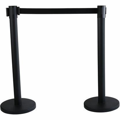 Tatco Crowd Control Stanchions - 114" Black Belt Attachment - Locking Mechanism, Rubber Pad - Floor Standing - Black - 2