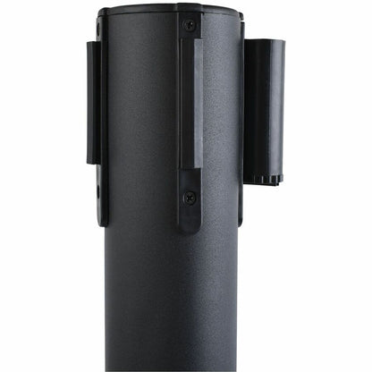 Tatco Crowd Control Stanchions - 114" Black Belt Attachment - Locking Mechanism, Rubber Pad - Floor Standing - Black - 2