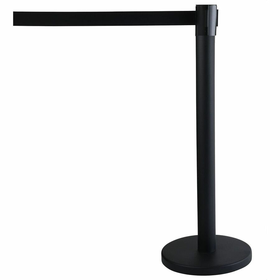 Tatco Crowd Control Stanchions - 114" Black Belt Attachment - Locking Mechanism, Rubber Pad - Floor Standing - Black - 2