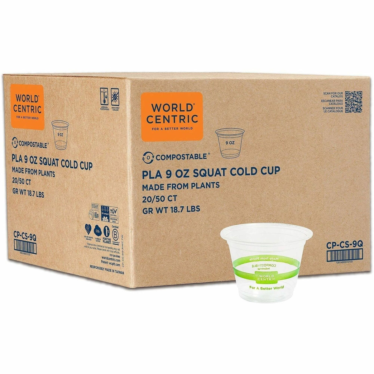 World Centric Compostable Squat Clear Cold Cups - 9 fl oz - Clear - Polylactic Acid (PLA), Plastic - 1000 / Carton