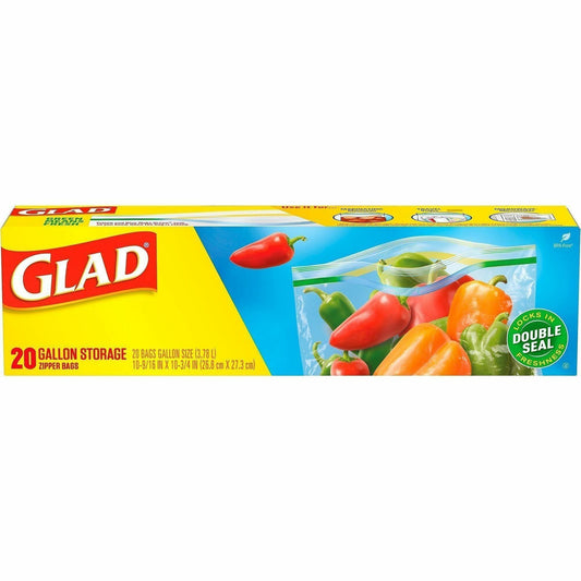Glad Food Storage Zipper Bags - 10.75" Length x 10.56" Width - Zipper Closure - Yellow - Plastic - Food, Storage, Home, 
