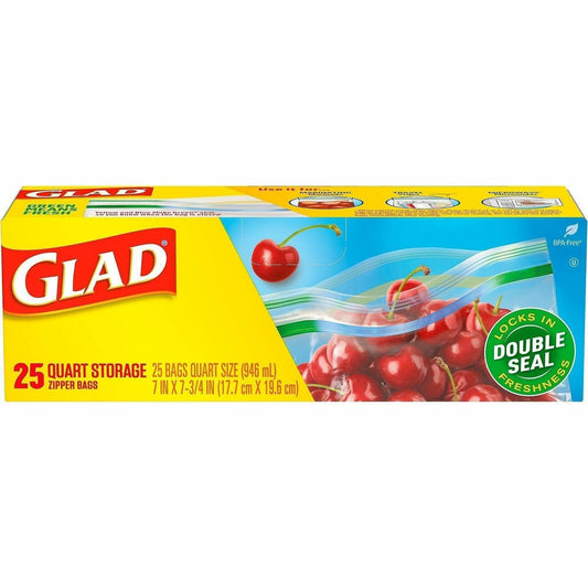 Glad Food Storage Zipper Bags - 7.75" Length x 7" Width - Zipper Closure - Yellow - Plastic - 12 / Carton