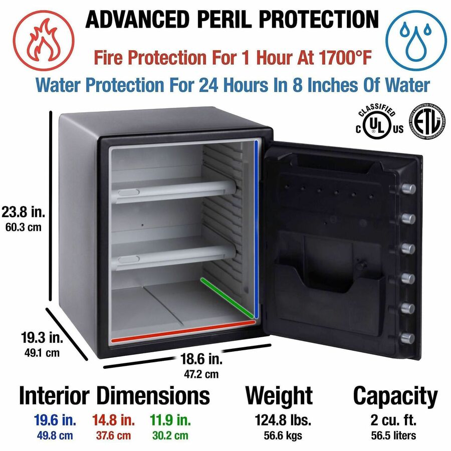 Sentry Safe SFW205EVB Fireproof & Waterproof Safe - 2 ft³ - Digital, Programmable Lock - 6 Live-locking Bolt(s)