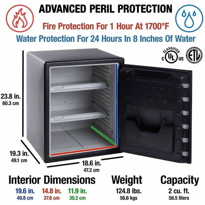 Sentry Safe SFW205EVB Fireproof & Waterproof Safe - 2 ft³ - Digital, Programmable Lock - 6 Live-locking Bolt(s)