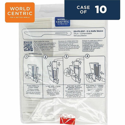 World Centric Compostable White Utensil Refill Sleeves - Knife - Knife - Cafeteria, Breakroom - Talc-filled Polylactic A