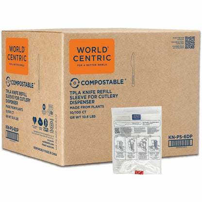World Centric Compostable White Utensil Refill Sleeves - Knife - Knife - Cafeteria, Breakroom - Talc-filled Polylactic A