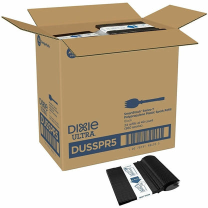 Dixie SmartStock Series-T Cutlery Refill - Fork - Fork - Breakroom - Disposable - Polypropylene, Plastic - Black - 24 / 
