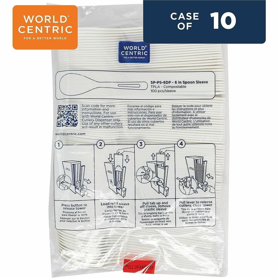 World Centric Compostable White Utensil Refill Sleeve - 1000 Piece(s) - Spoon - Spoon - Breakroom, Cafeteria, Food - 100