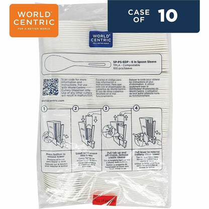 World Centric Compostable White Utensil Refill Sleeve - 1000 Piece(s) - Spoon - Spoon - Breakroom, Cafeteria, Food - 100