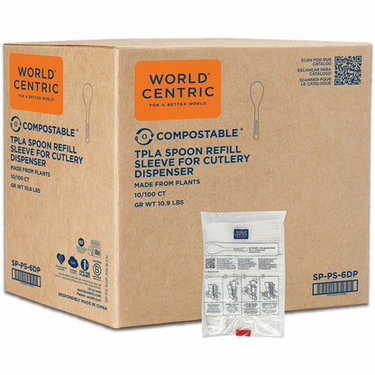 World Centric Compostable White Utensil Refill Sleeve - 1000 Piece(s) - Spoon - Spoon - Breakroom, Cafeteria, Food - 100
