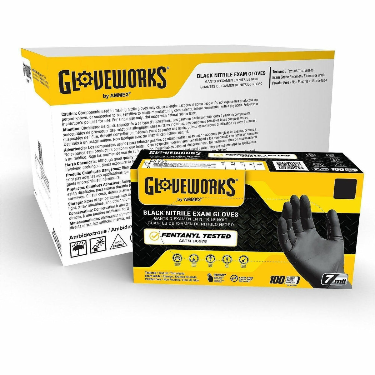 Gloveworks Black Nitrile Powder-Free Exam Gloves - 6 mil Thickness x 9.45" Glove Length - 10 / Carton