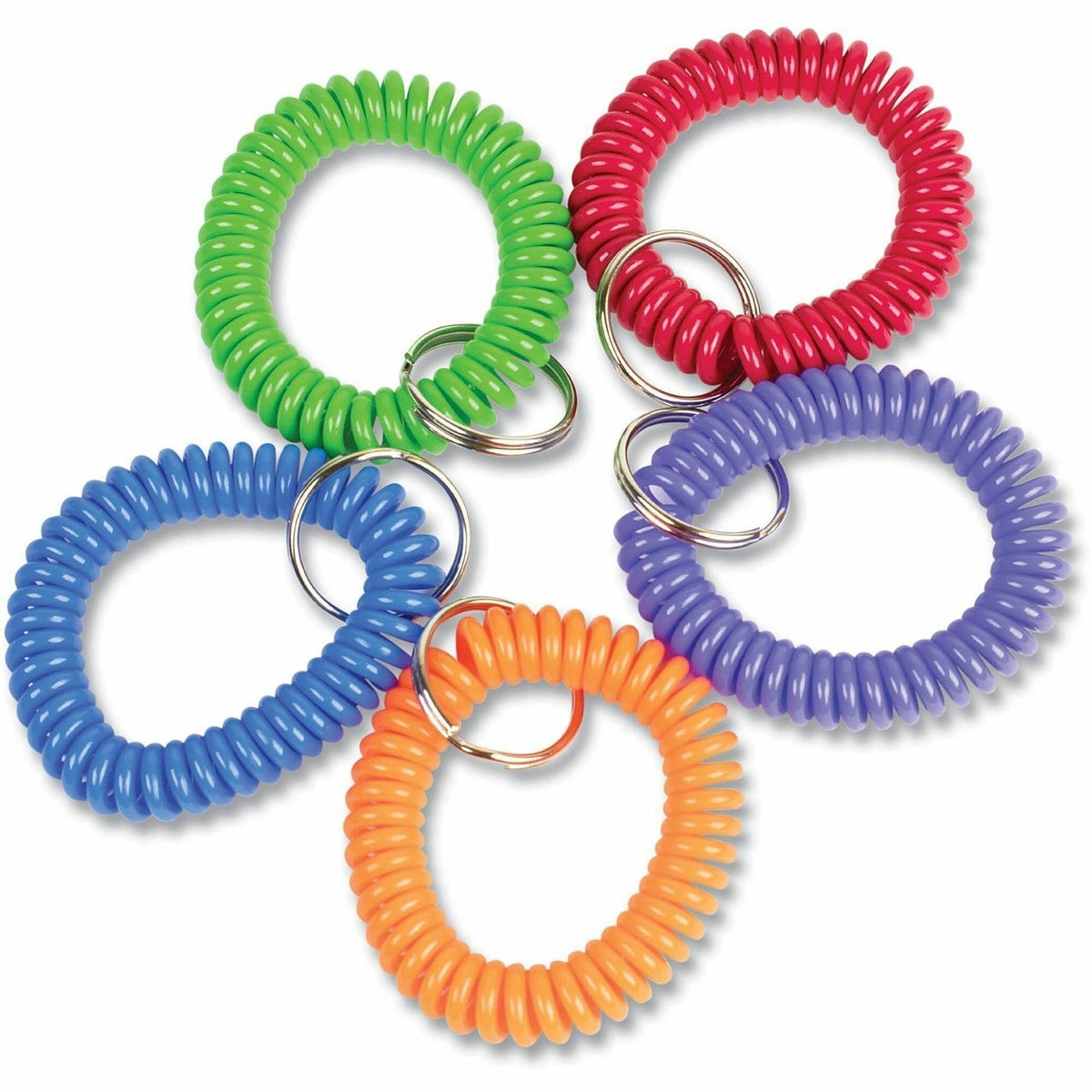 ControlTek Wrist Coil Key Organizers - 0.3" Height x 2" Width x 2" Depth - Plastic, Steel - Assorted, Blue, Green, Orang